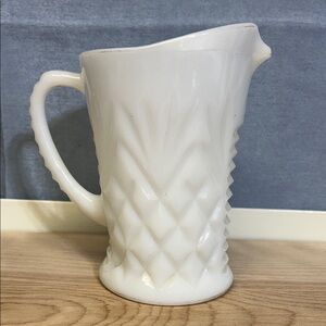 Vintage Anchor Hocking Pineapple Diamond Milk Glass Creamer Pitcher